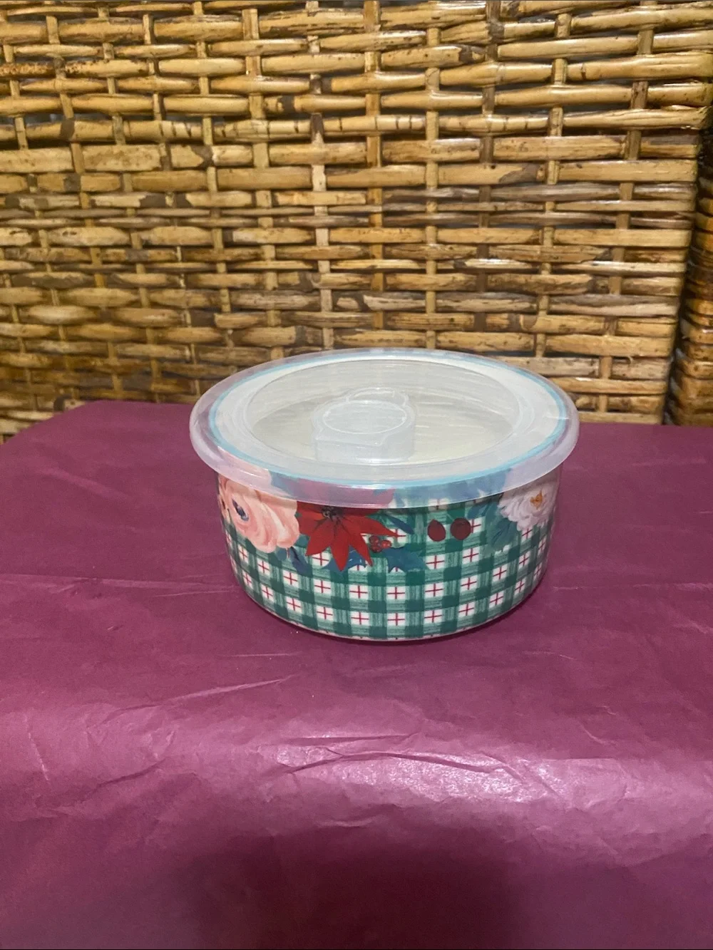 NWOT The Pioneer Woman vent lid bowl turquoise plaid floral